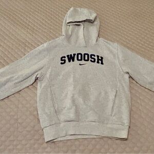 Nike Boys Small Light Heather Grey/White Swoosh Hoodie